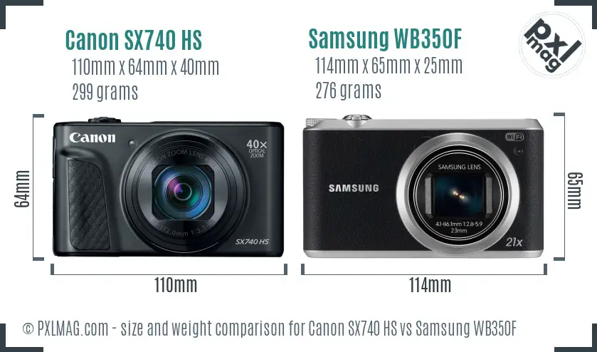 Canon SX740 HS vs Samsung WB350F size comparison