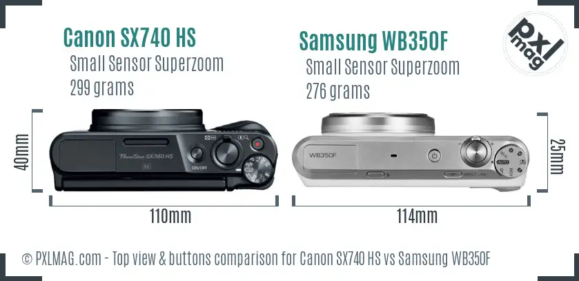 Canon SX740 HS vs Samsung WB350F top view buttons comparison