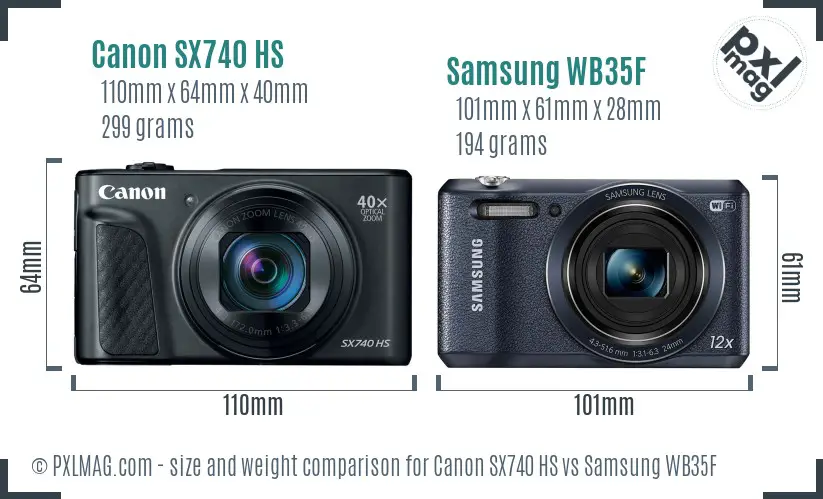 Canon SX740 HS vs Samsung WB35F size comparison