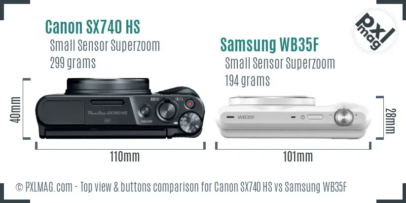 Canon SX740 HS vs Samsung WB35F top view buttons comparison