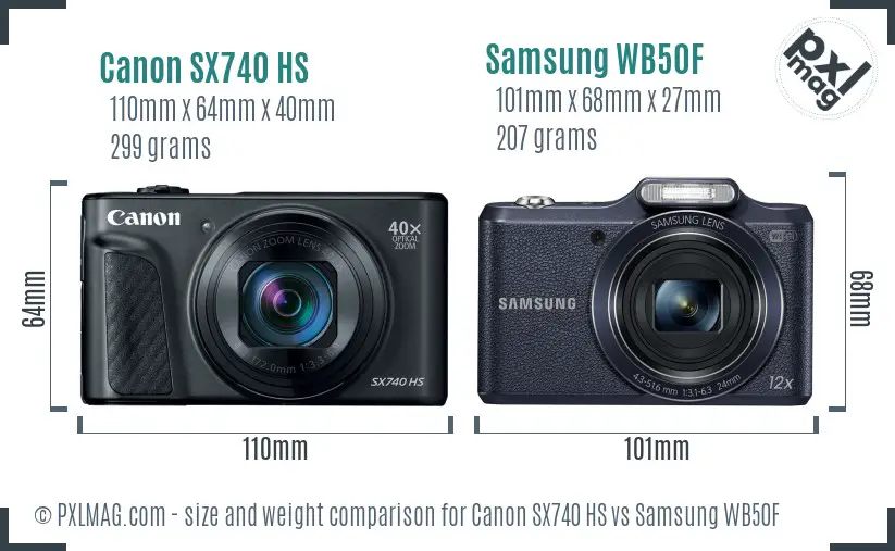 Canon SX740 HS vs Samsung WB50F size comparison