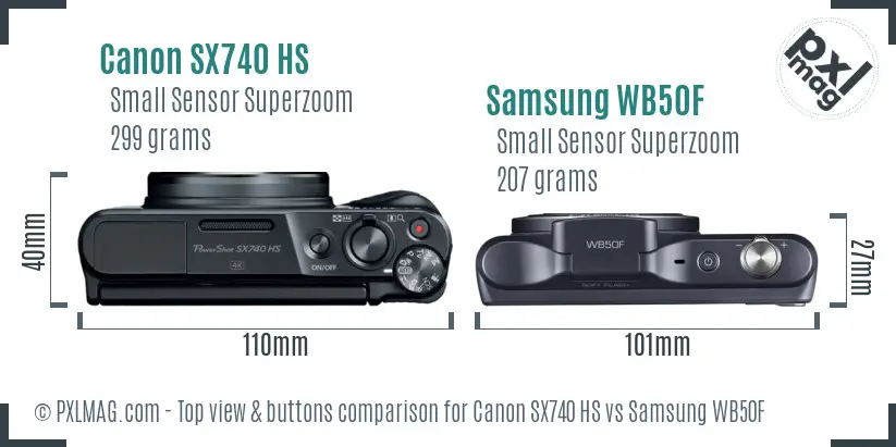 Canon SX740 HS vs Samsung WB50F top view buttons comparison
