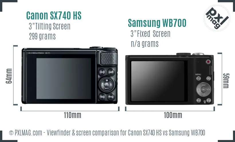 Canon SX740 HS vs Samsung WB700 Screen and Viewfinder comparison