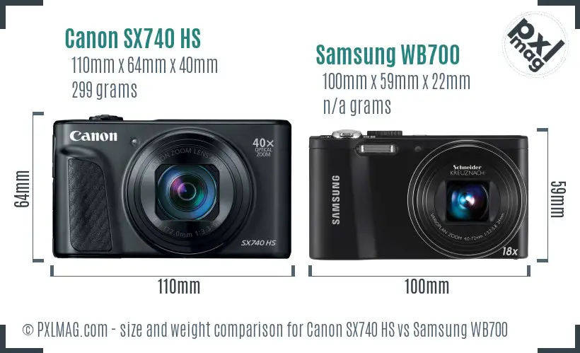 Canon SX740 HS vs Samsung WB700 size comparison