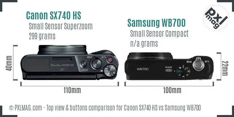 Canon SX740 HS vs Samsung WB700 top view buttons comparison