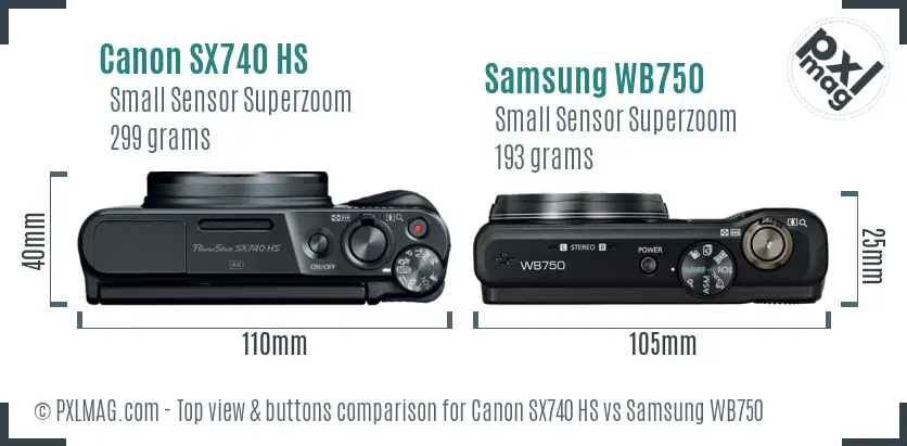 Canon SX740 HS vs Samsung WB750 top view buttons comparison