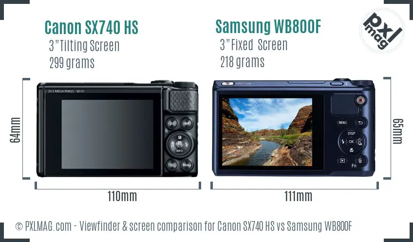 Canon SX740 HS vs Samsung WB800F Screen and Viewfinder comparison