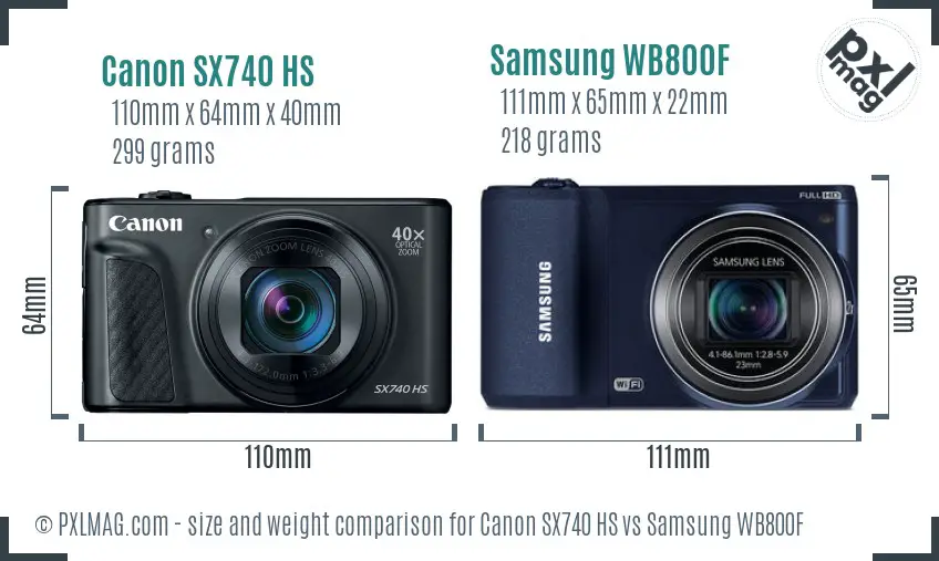 Canon SX740 HS vs Samsung WB800F size comparison