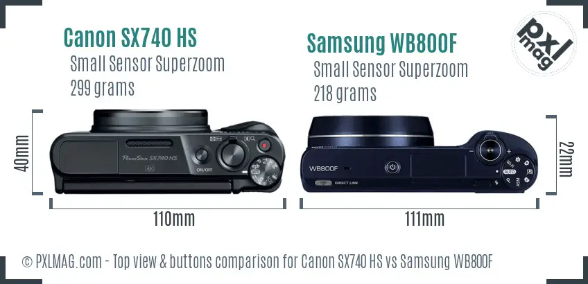 Canon SX740 HS vs Samsung WB800F top view buttons comparison