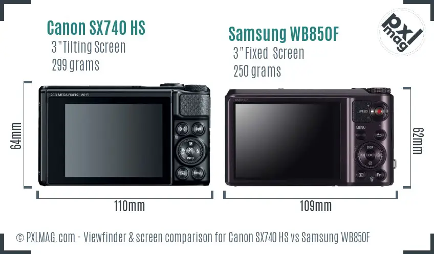 Canon SX740 HS vs Samsung WB850F Screen and Viewfinder comparison