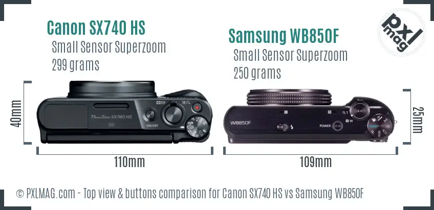 Canon SX740 HS vs Samsung WB850F top view buttons comparison