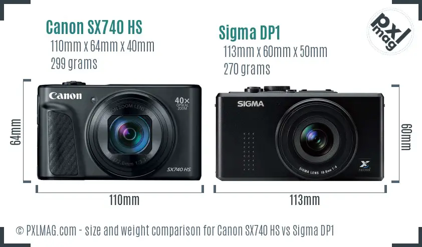 Canon SX740 HS vs Sigma DP1 size comparison