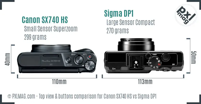 Canon SX740 HS vs Sigma DP1 top view buttons comparison