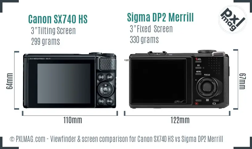 Canon SX740 HS vs Sigma DP2 Merrill Screen and Viewfinder comparison