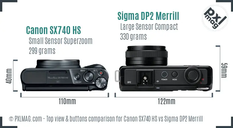 Canon SX740 HS vs Sigma DP2 Merrill top view buttons comparison