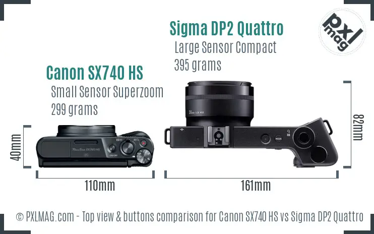 Canon SX740 HS vs Sigma DP2 Quattro top view buttons comparison