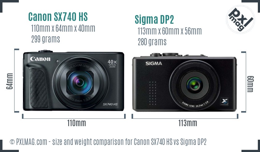 Canon SX740 HS vs Sigma DP2 size comparison Canon SX740 HS vs Sigma DP2 size comparison