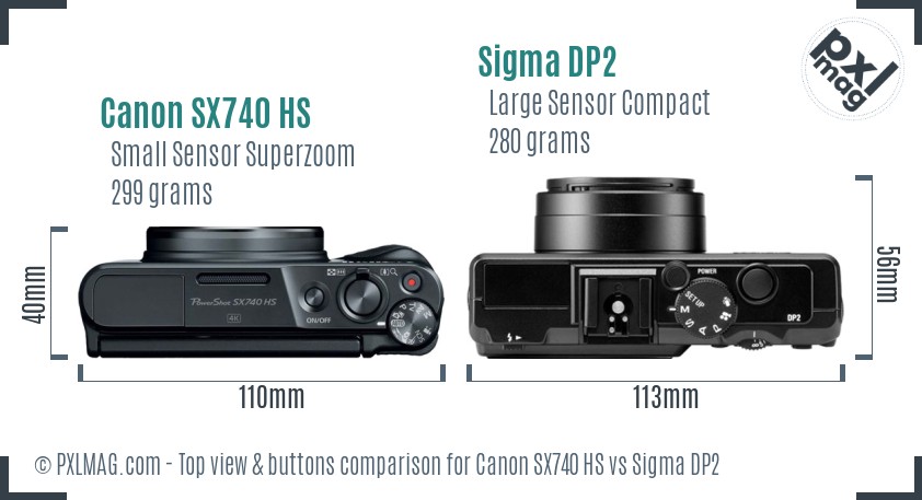 Canon SX740 HS vs Sigma DP2 top view buttons comparison