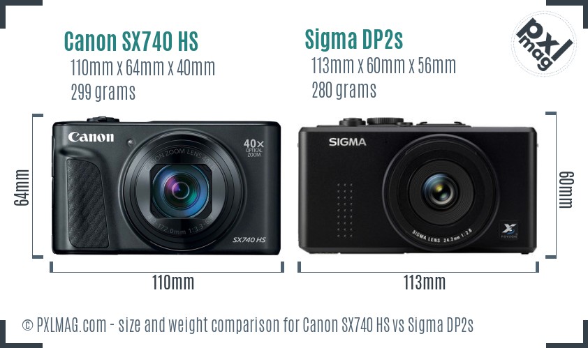 Canon SX740 HS vs Sigma DP2s size comparison Canon SX740 HS vs Sigma DP2s size comparison