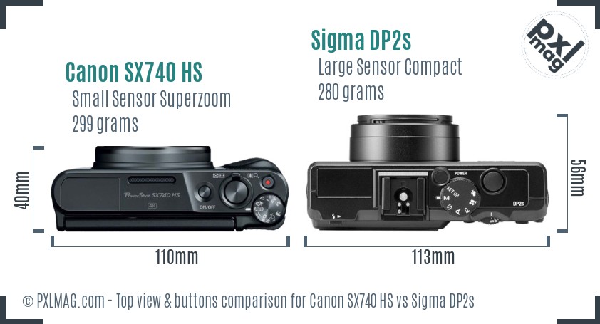 Canon SX740 HS vs Sigma DP2s top view buttons comparison