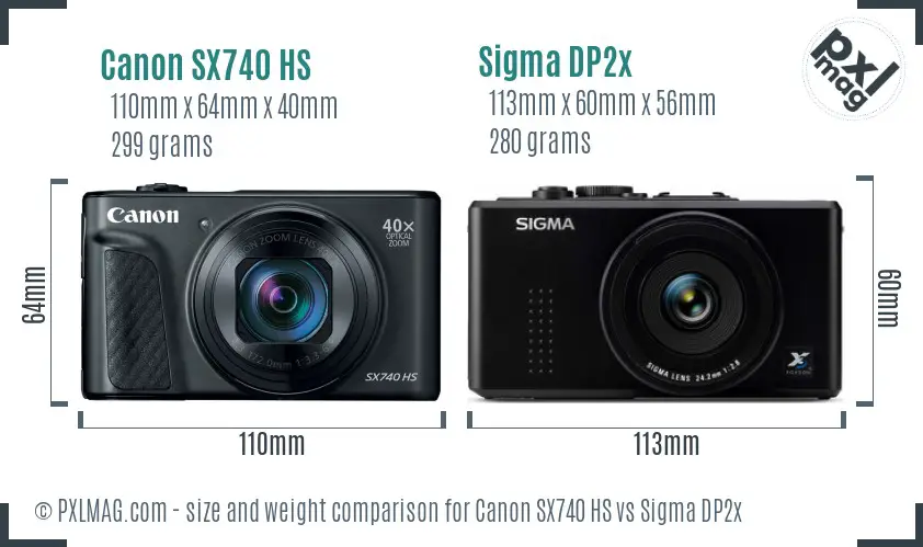 Canon SX740 HS vs Sigma DP2x size comparison