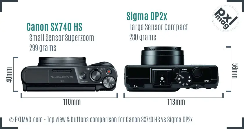 Canon SX740 HS vs Sigma DP2x top view buttons comparison