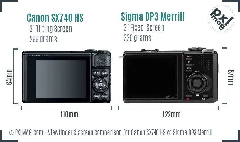 Canon SX740 HS vs Sigma DP3 Merrill Screen and Viewfinder comparison