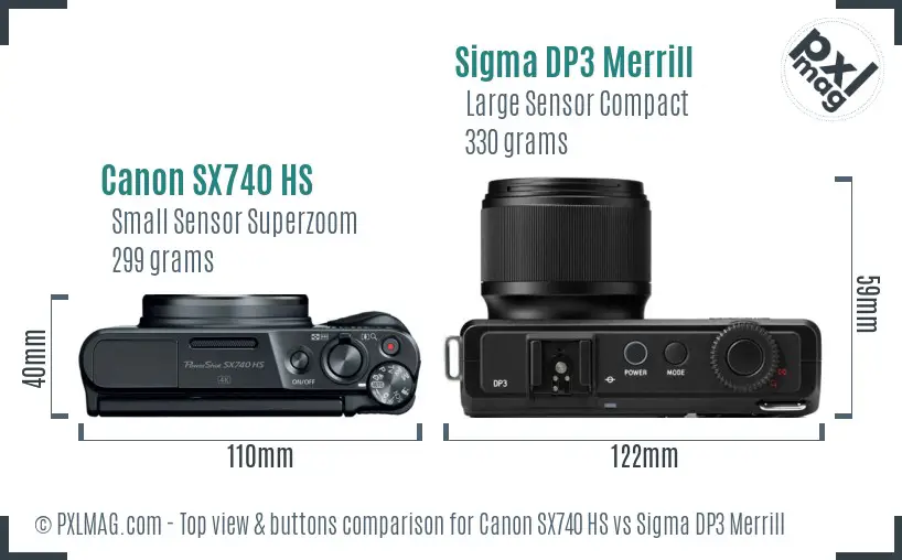 Canon SX740 HS vs Sigma DP3 Merrill top view buttons comparison