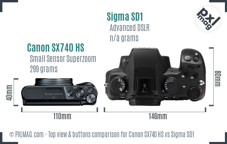 Canon SX740 HS vs Sigma SD1 top view buttons comparison