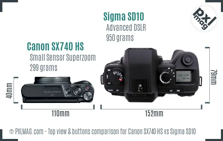 Canon SX740 HS vs Sigma SD10 top view buttons comparison