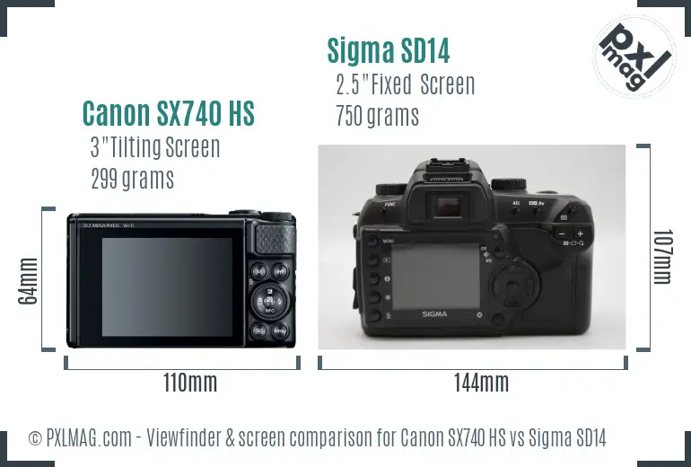 Canon SX740 HS vs Sigma SD14 Screen and Viewfinder comparison