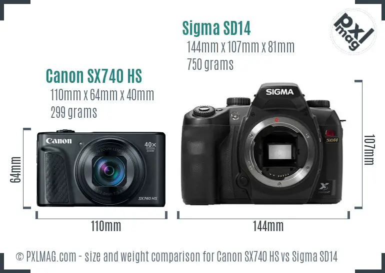Canon SX740 HS vs Sigma SD14 size comparison