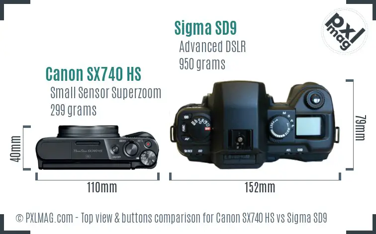 Canon SX740 HS vs Sigma SD9 top view buttons comparison