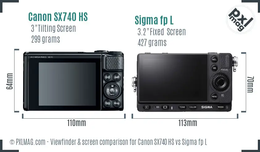 Canon SX740 HS vs Sigma fp L Screen and Viewfinder comparison