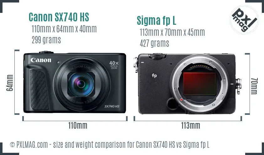 Canon SX740 HS vs Sigma fp L size comparison