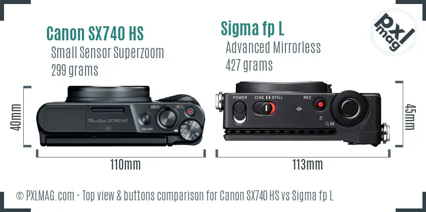 Canon SX740 HS vs Sigma fp L top view buttons comparison