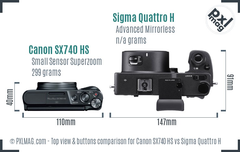 Canon SX740 HS vs Sigma Quattro H top view buttons comparison