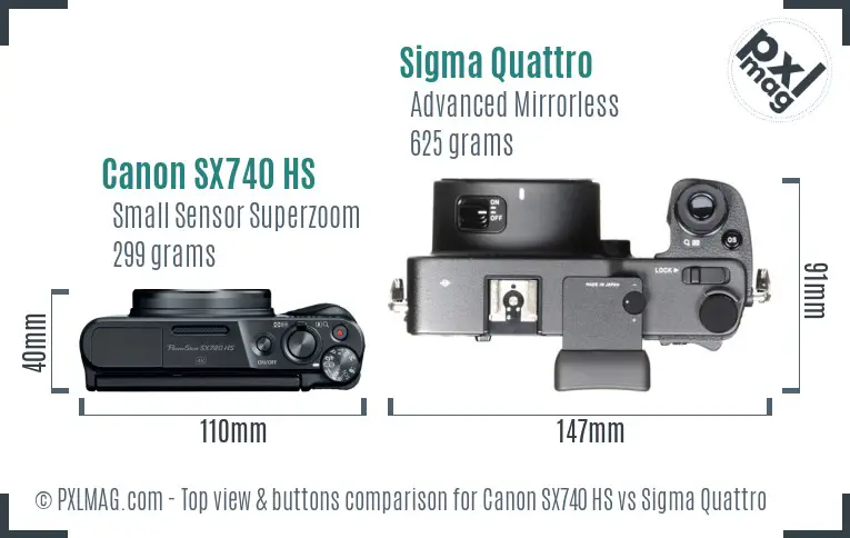 Canon SX740 HS vs Sigma Quattro top view buttons comparison