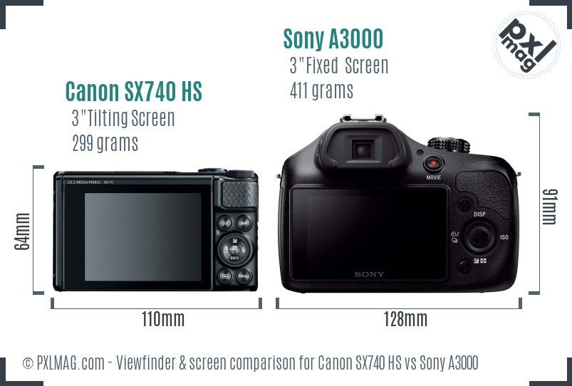 Canon SX740 HS vs Sony A3000 Screen and Viewfinder comparison
