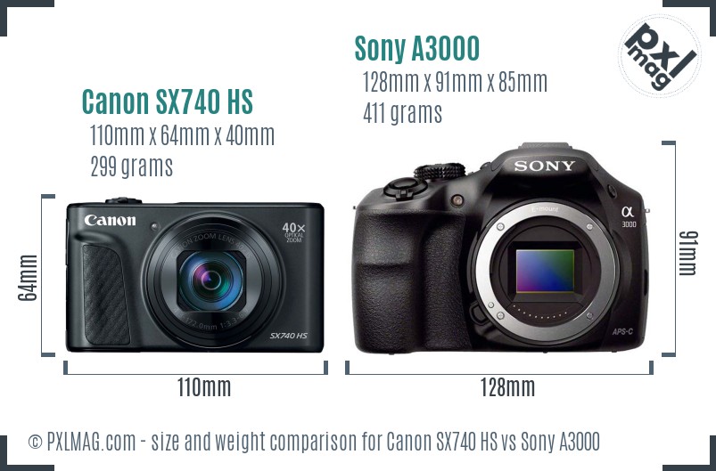 Canon SX740 HS vs Sony A3000 size comparison Canon SX740 HS vs Sony A3000 size comparison