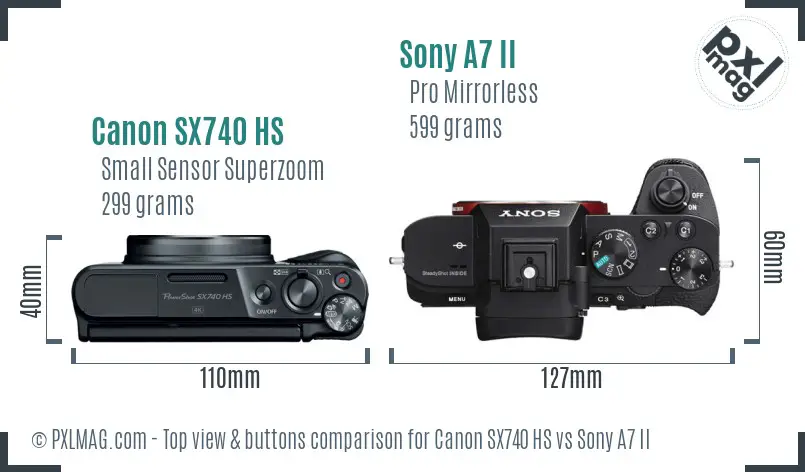 Canon SX740 HS vs Sony A7 II top view buttons comparison Canon SX740 HS vs Sony A7 II top view buttons comparison