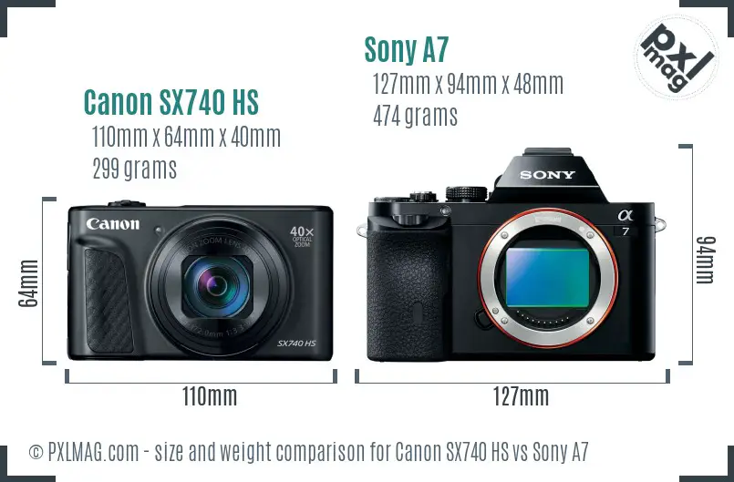 Canon SX740 HS vs Sony A7 size comparison