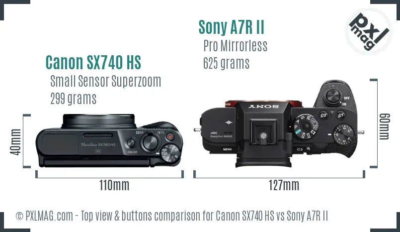 Canon SX740 HS vs Sony A7R II top view buttons comparison