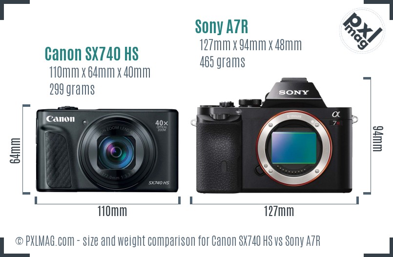 Canon SX740 HS vs Sony A7R size comparison