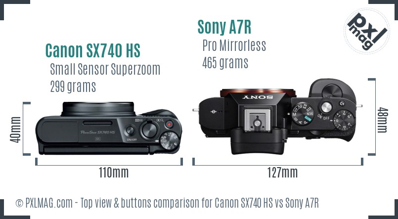 Canon SX740 HS vs Sony A7R top view buttons comparison