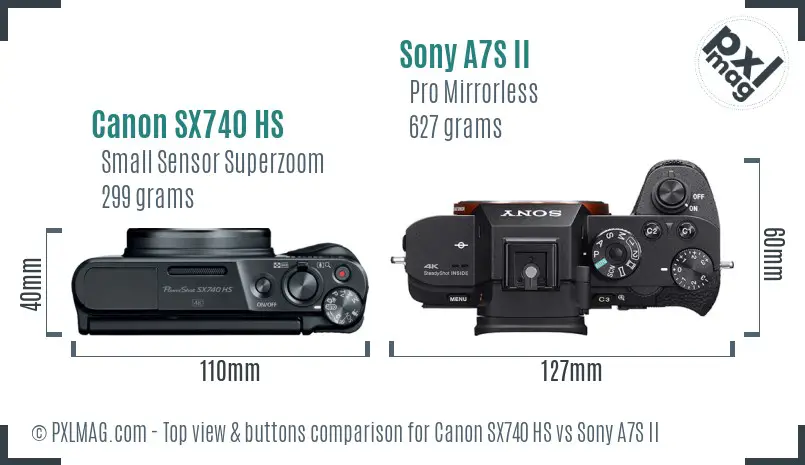 Canon SX740 HS vs Sony A7S II top view buttons comparison