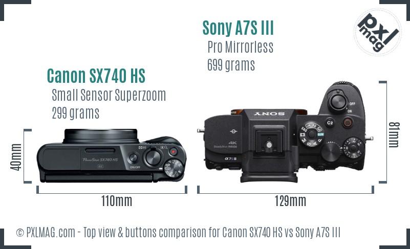 Canon SX740 HS vs Sony A7S III top view buttons comparison