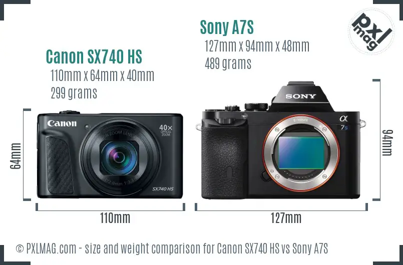 Canon SX740 HS vs Sony A7S size comparison