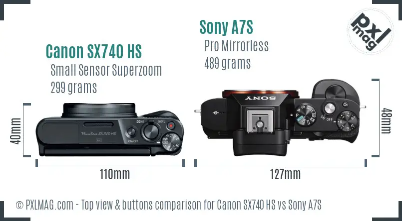 Canon SX740 HS vs Sony A7S top view buttons comparison