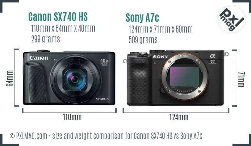 Canon SX740 HS vs Sony A7c size comparison Canon SX740 HS vs Sony A7c size comparison